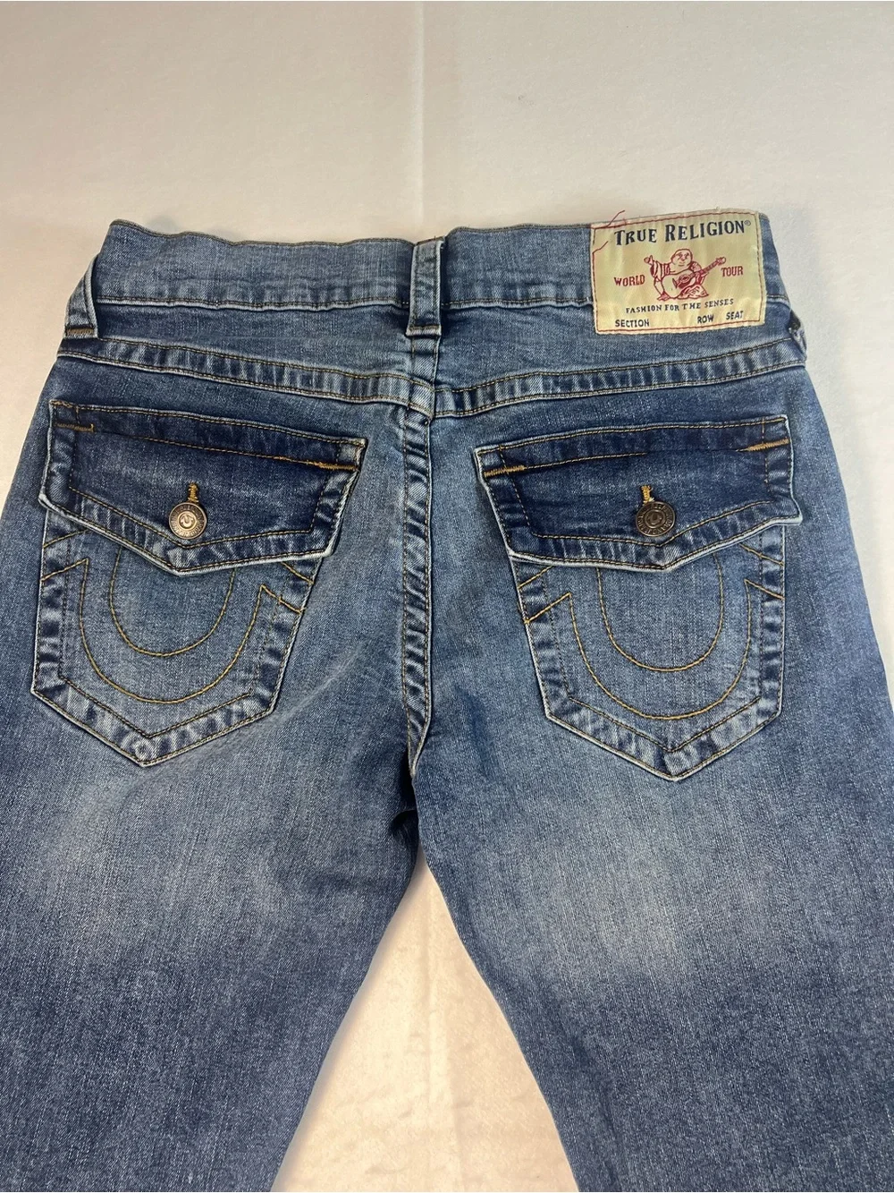 True Religion Mens Rocco Relaxed Skinny Jeans Blue Medium Wash Flap Pocket Sz 30